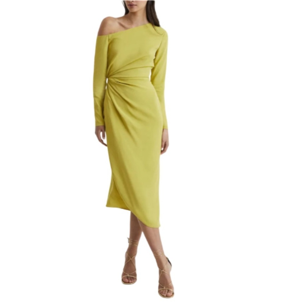 REISS Nadia Off-Shoulder Drape Midi Dress -